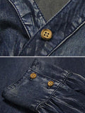Momentlover Vintage Embroidered Cropped Denim Dress