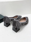 Momentlover V-Cut Pointed-Toe Houndstooth Contrast Color Pumps
