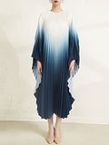 Momentlover Pleated Gradient Oversize Loose Round-Neck Midi Dresses