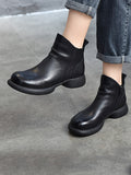 Momentlover Zipper Solid Color Round-Toe Boots