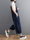 Momentlover Casual Denim Contrast Color Split-Joint Overalls