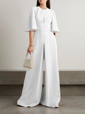 Momentlover Loose Short Sleeves Solid Color Round-Neck Jumpsuits