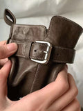 Momentlover Zipper Split-Joint Round-Toe Belt Buckle Boots