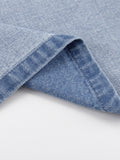 Momentlover Long Sleeves Loose Split-Joint Tied Waist V-Neck Denim Mini Dresses