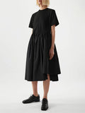 Momentlover Casual Loose Short Sleeves Solid Color Round-Neck Midi Dresses