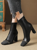 Momentlover Square-Toe Split-Joint Chains Pumps Boots