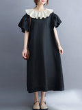 Momentlover Original Vintage Falbala Contrast Color Midi Dress