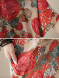 Momentlover Printed Short Sleeves Loose V-Neck Maxi Dresses