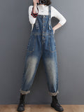Momentlover Artistic Retro Loose Solid Color Denim Overalls