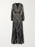 Momentlover Loose Contrast Color Printed Zipper V-Neck Jumpsuits