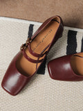 Momentlover Square-Toe Shallow Cut Lace-Up Pumps