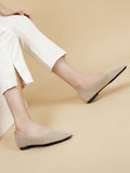 Momentlover V-Cut Square-Toe Split-Joint Solid Color Flat Shoes