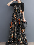 Momentlover Printed Figure Wide Leg Loose Spaghetti-Neck Overalls