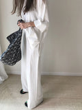 Momentlover Loose Fringed Solid Color Split-Side Round-Neck Pants Set Two Pieces Set