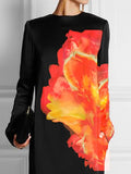 Momentlover Long Sleeves Loose Flower Print Round-Neck Maxi Dresses