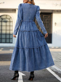 Momentlover Long Sleeves Layered Denim Dress DE9696