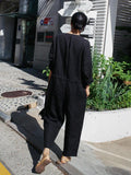 Momentlover Casual Linen V-neck Jumpsuit