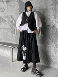 Momentlover Original Loose Lace-Up Hollow Sleeve Blouse+Black Vest+Wide Leg Pants Culotte Three Pieces Set