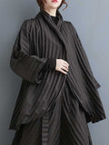 Momentlover Solid Color Long Sleeves Loose Buttoned Pleated Stand Collar Shirts Top + Pants Bottom Two Pieces Set