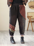 Momentlover Contrast Color Fringed Split-Joint Long Sleeves Printed Outwear + Harem Pants  Two Pieces Set