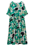 Momentlover Cotton Blend Round-Neck Polka-Dot Maxi Dress