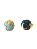 Momentlover Vintage Asymmetric Sun Moon Shape  Earrings