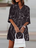 Momentlover Printed Pleated Elasticity Buttoned Plus Size Loose V-Neck Mini Dresses