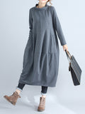 Momentlover Casual Loose Plus Size Solid Color Hooded Midi Dresses