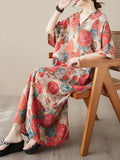 Momentlover Printed Short Sleeves Loose V-Neck Maxi Dresses