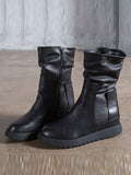 Momentlover Leisure Fashion Solid Leather Martin Boots