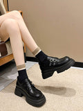 Momentlover Split-Joint Round-Toe Belt Buckle Platform Shoes Mary Janes