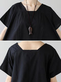 Momentlover Loose Splicing Square-Collar Midi Dress