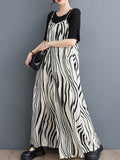 Momentlover Zebra-Stripe Loose Culottes Spaghetti-Neck Overalls