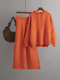 Momentlover Urban Loose Solid Color Hooded High-Low Sweater Tops & Wide Leg Pants Two Pieces Set
