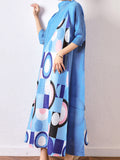 Momentlover Fashion Loose Geometric Printed Pleated Midi Dress