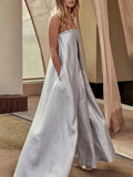 Momentlover Casual Wide Leg Strapless Solid Color Tube Jumpsuits
