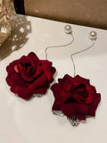 Momentlover Vintage Red Rose Floral Pearl Earrings Accessories