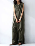 Momentlover Casual Solid Color Round-Neck Sleeveless Wide Leg Jumpsuits