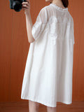 Momentlover Original Solid Lace Split-Side Short Sleeve A-Line Mini Dress