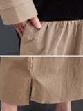 Momentlover Original Creation Long Sleeves Loose Buttoned Contrast Color Stand Collar Midi Dresses