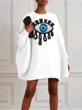 Momentlover Batwing Sleeves Long Sleeves Contrast Color Printed Round-Neck Mini Dresses