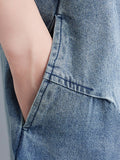 Momentlover Buttoned Loose Cropped Denim Overalls