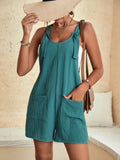 Momentlover Solid Color Sleeveless Loose U-neck Rompers