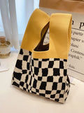 Momentlover Knitting Checkerboard Zebra-Stripe Striped Bags Accessories Handbags