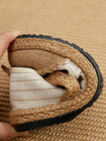 Momentlover Straw Knitting Striped Flat Shoes Casual Shoes