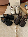 Momentlover Split-Joint Round-Toe Belt Buckle Platform Shoes Mary Janes
