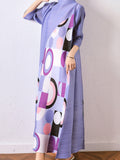 Momentlover Fashion Loose Geometric Printed Pleated Midi Dress