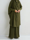 Momentlover Muslim Batwing Sleeves Long Sleeves Solid Color High Neck Shirts Top + Skirts Bottom Two Pieces Set