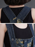 Momentlover Denim Floral Printed Oversize Overalls
