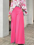 Momentlover Original Contrast Color Blouse&Solid Wide Legs Pants 2 Pieces Set